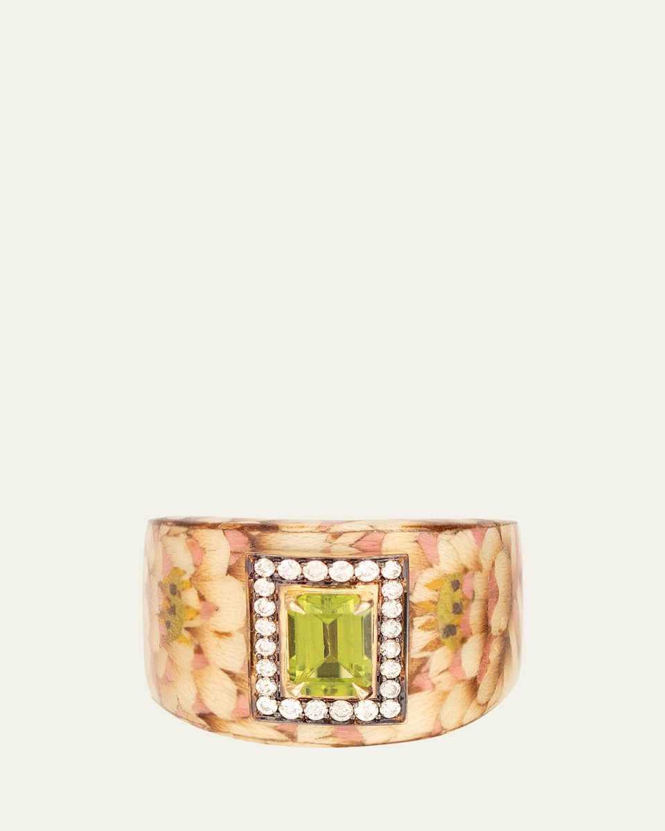 Marquetry Lotus Ring with Diamonds and Peridot